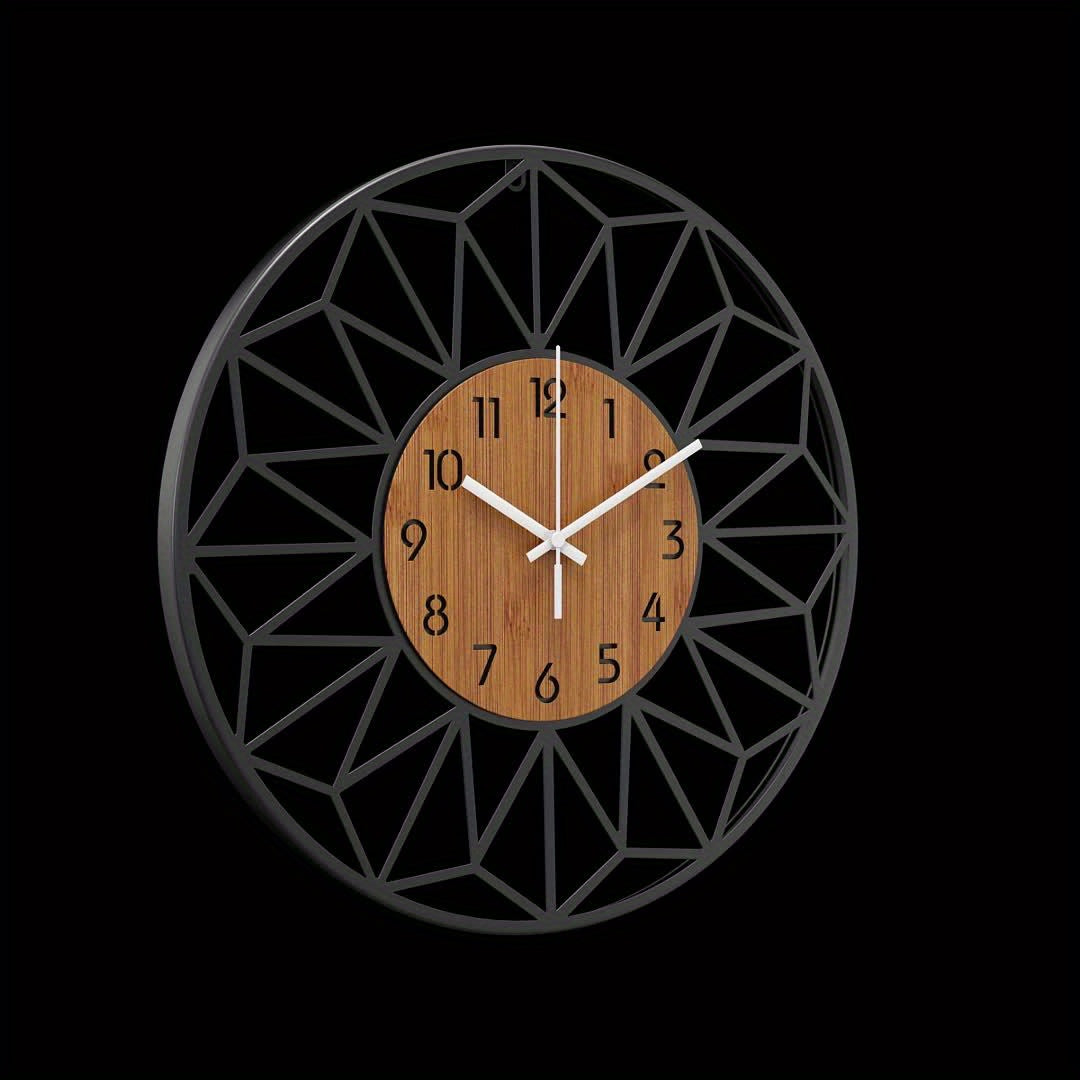 Modern Metal Wall Clock Wood Grain Centre