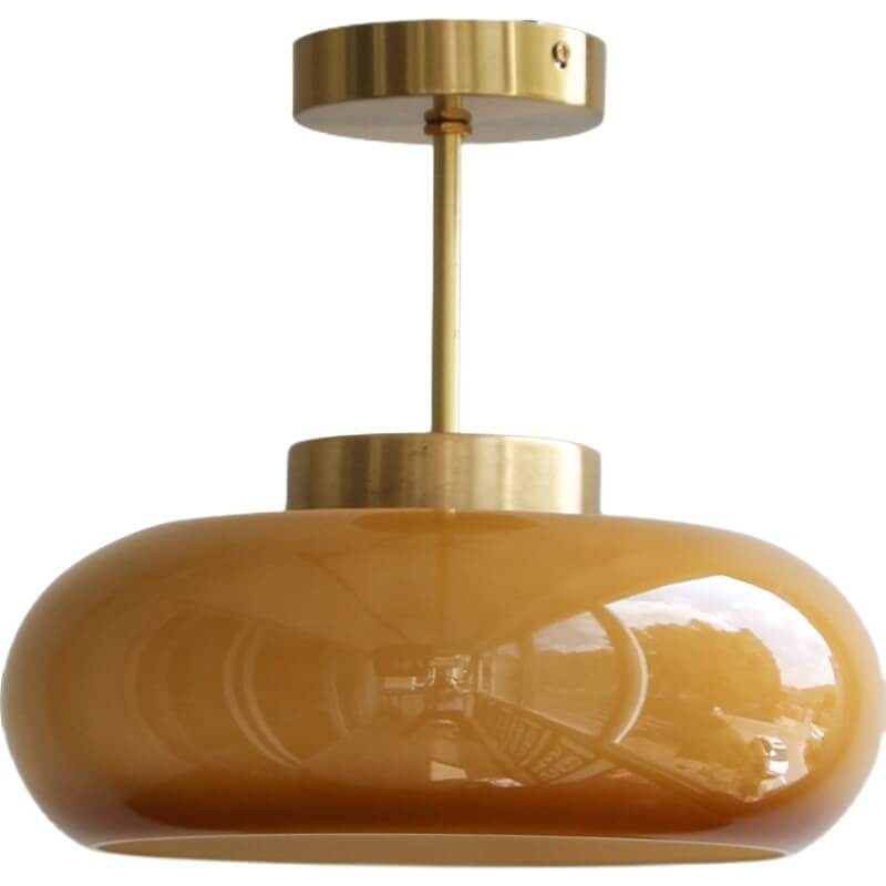 Vintage Brass Yellow Glass Ceiling Light