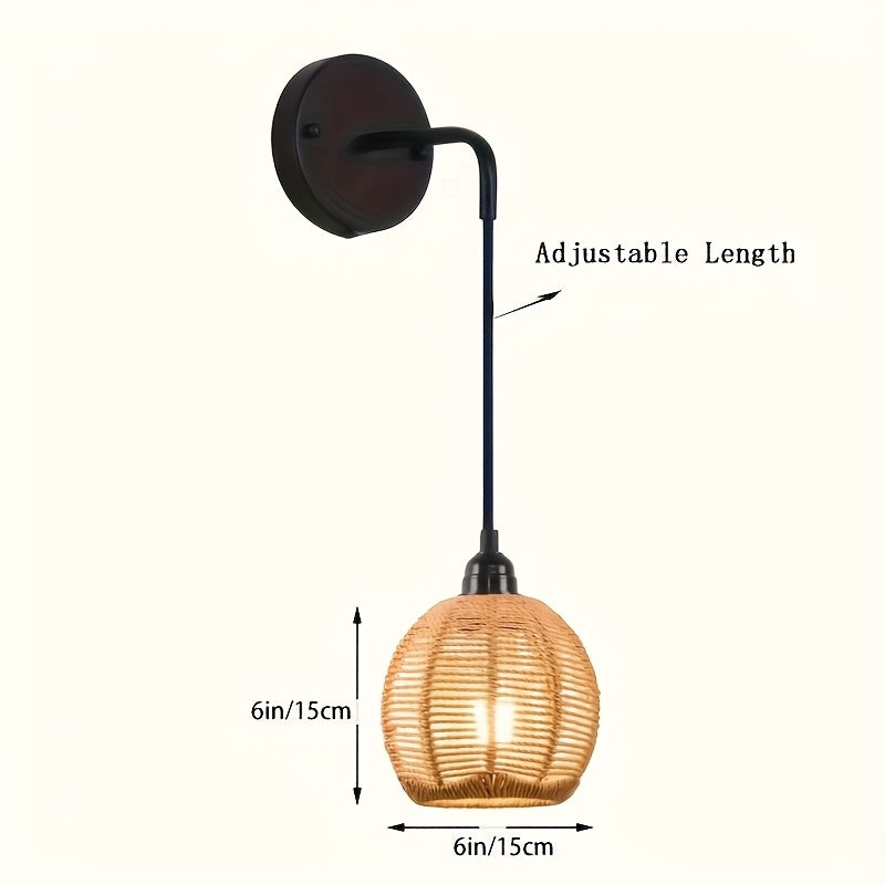 Boho Rattan Wall Lamp Handwoven Bedside &