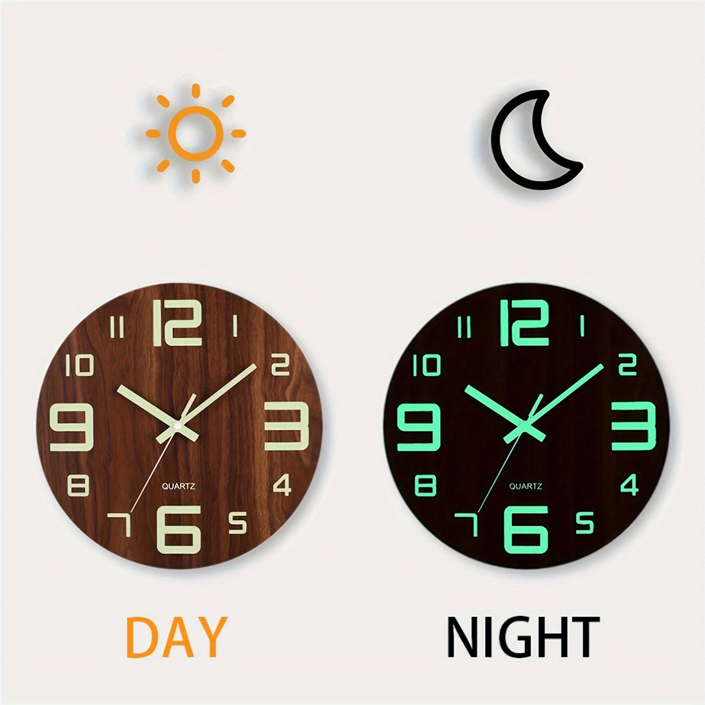 Walnut Luminous Wall Clock Silent Glow In