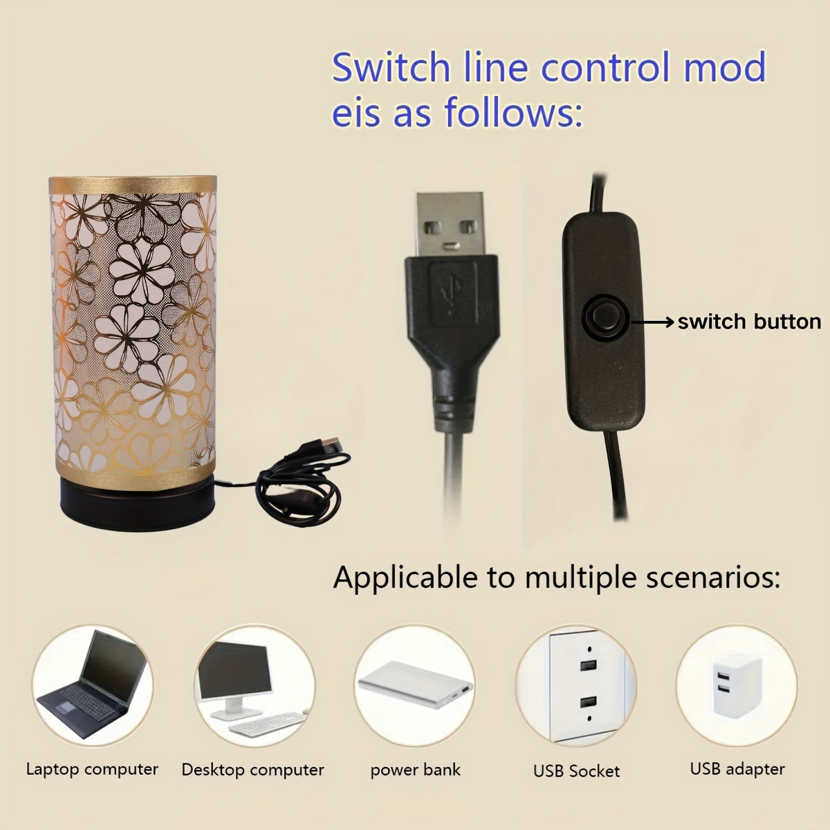 Floral USB Table Lamp Warm Ambient