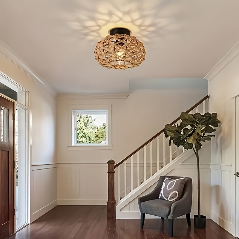 Bohemian Hemp Rope Ceiling Light Handwoven
