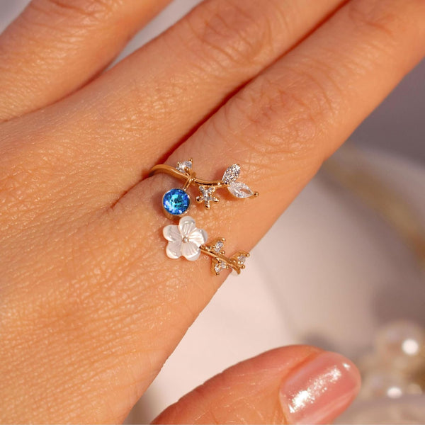 Ring Birthstone Flower Adjustable Cubic