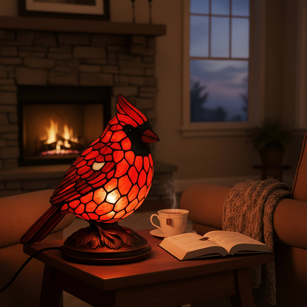 Table Lamp Red Cardinal Bird USB Powered