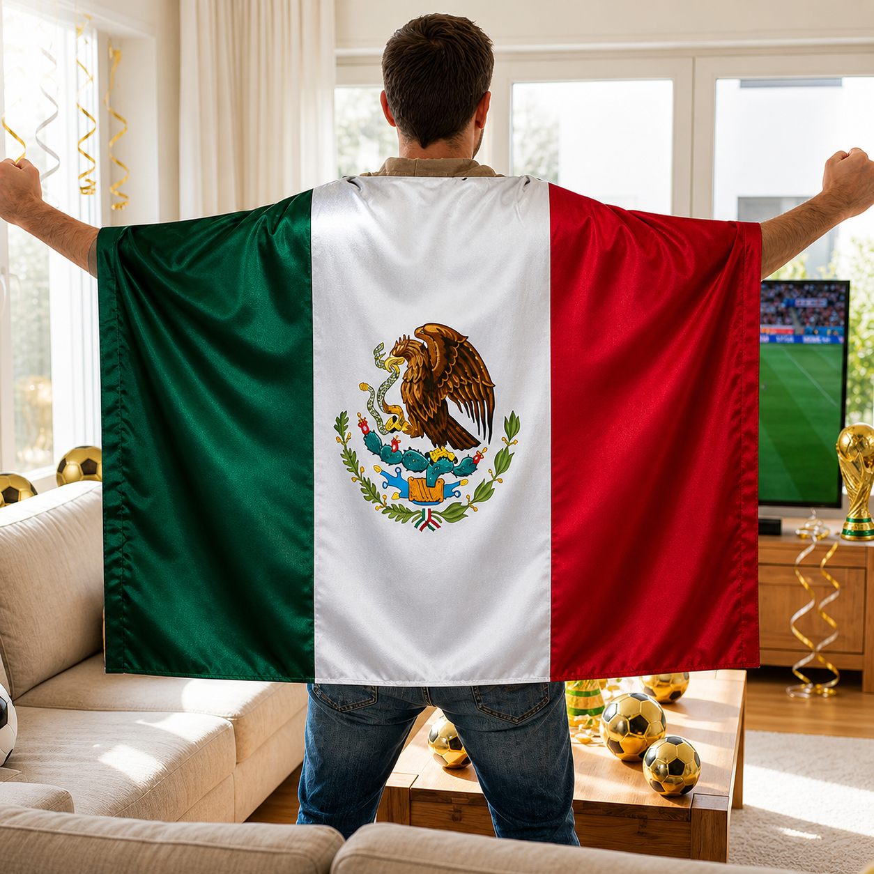 Cape Mexico Soccer Fan Banner Wearable Flag