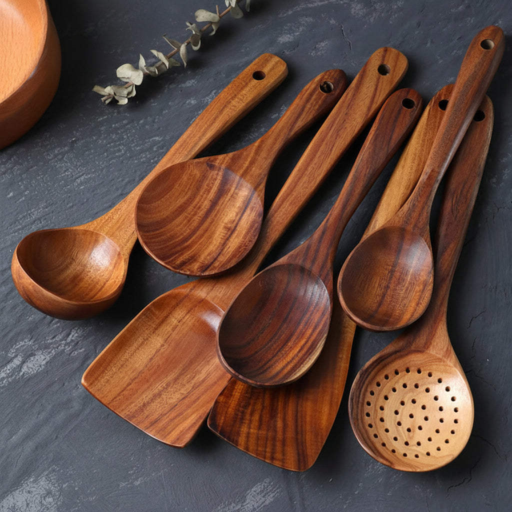 Cooking Utensils Wooden Set Handmade Non