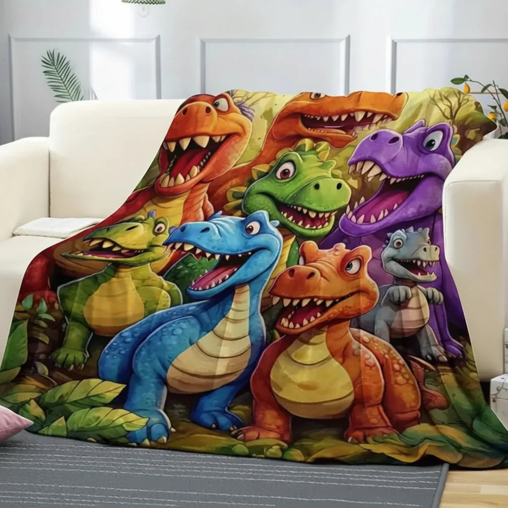 Kids Throw Blanket Colorful Dinosaur Cartoon