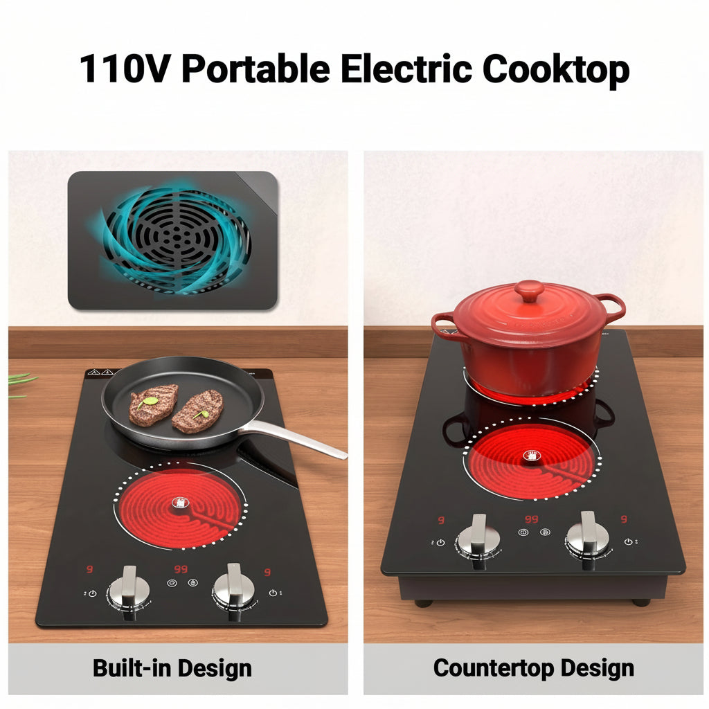 Electric Cooktop Double Burner Portable Knob