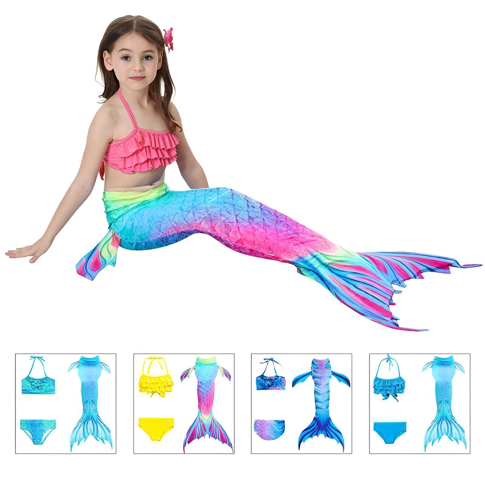 Girls Mermaid Swimsuit Three Piece Swim Tail