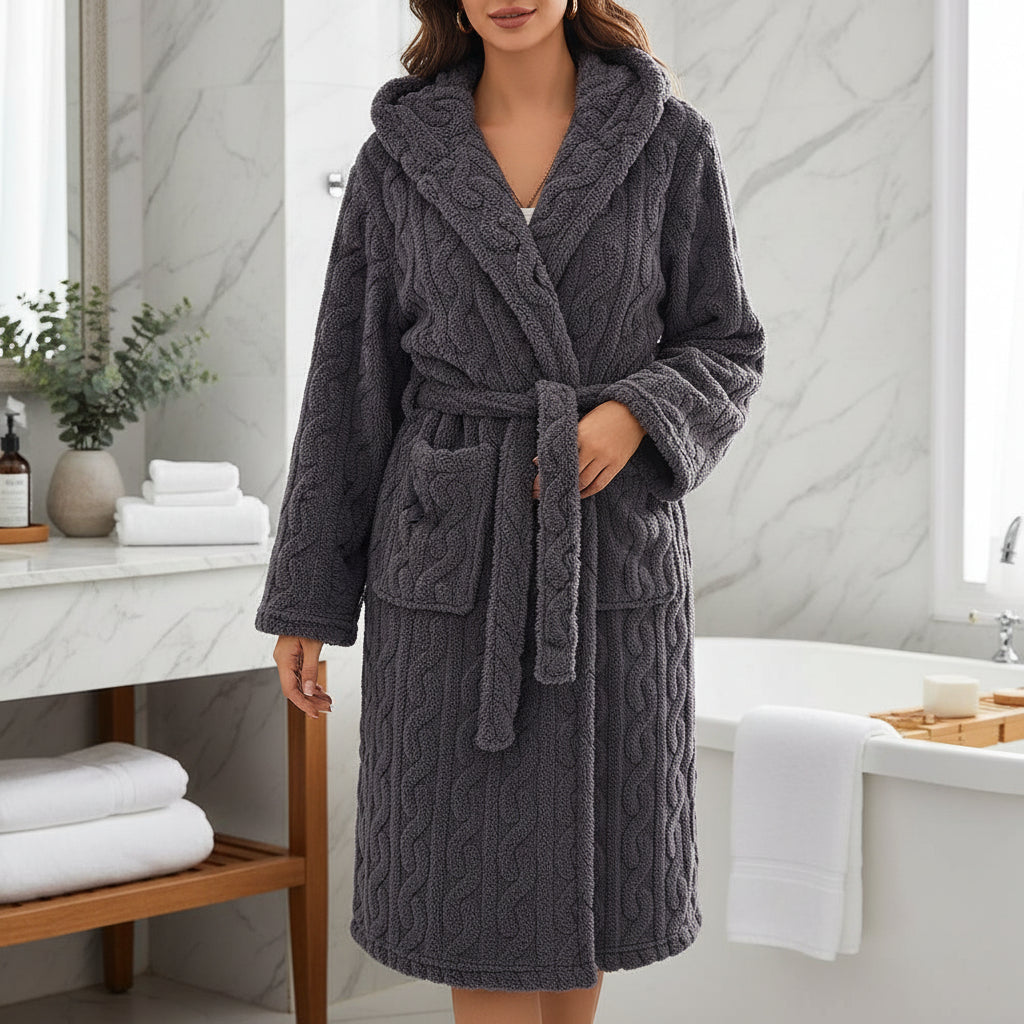 Bathrobe Hooded Coral Long Robe Warm Winter