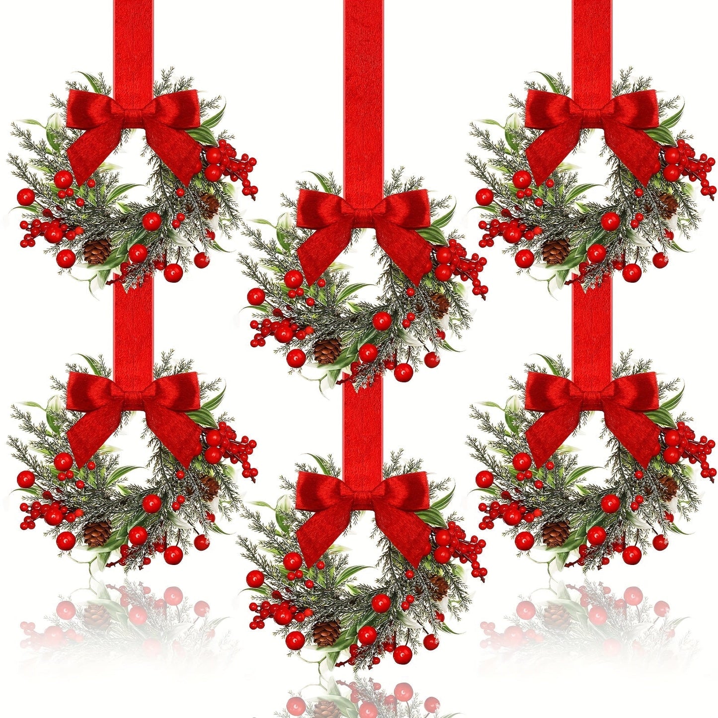 Christmas Wreath Hanging Red Bow Pinecone