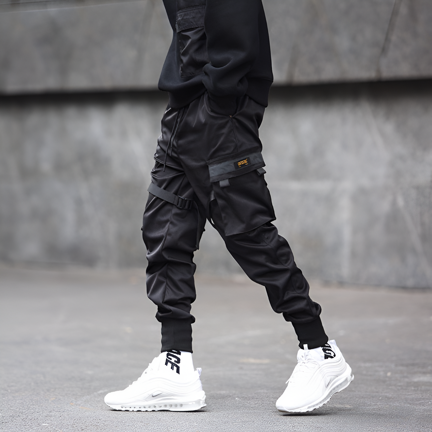 Mens Cargo Pants Black Adjustable Straps