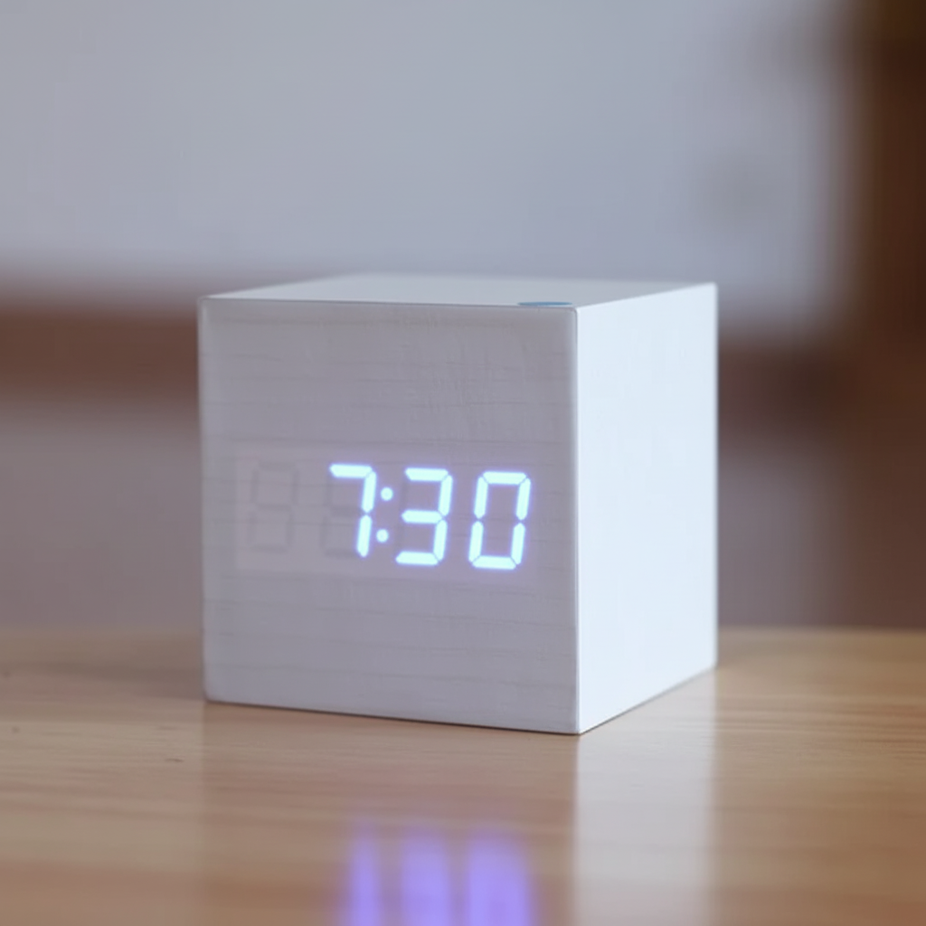 Digital Alarm Clock Wooden LED Desk Table