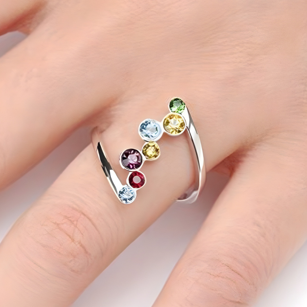 Mothers Day Birthstone Ring Silver