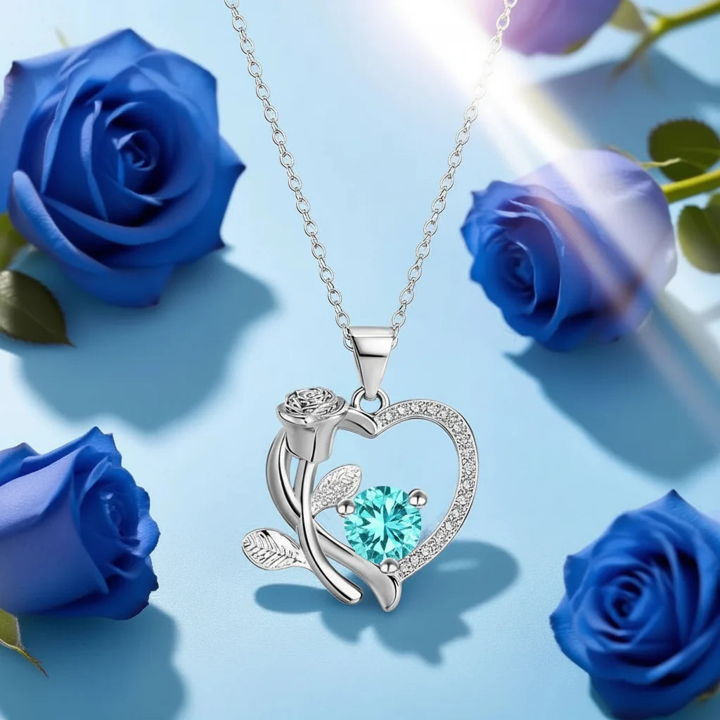 Necklace Heart Pendant Zircon Bear Rose Gift