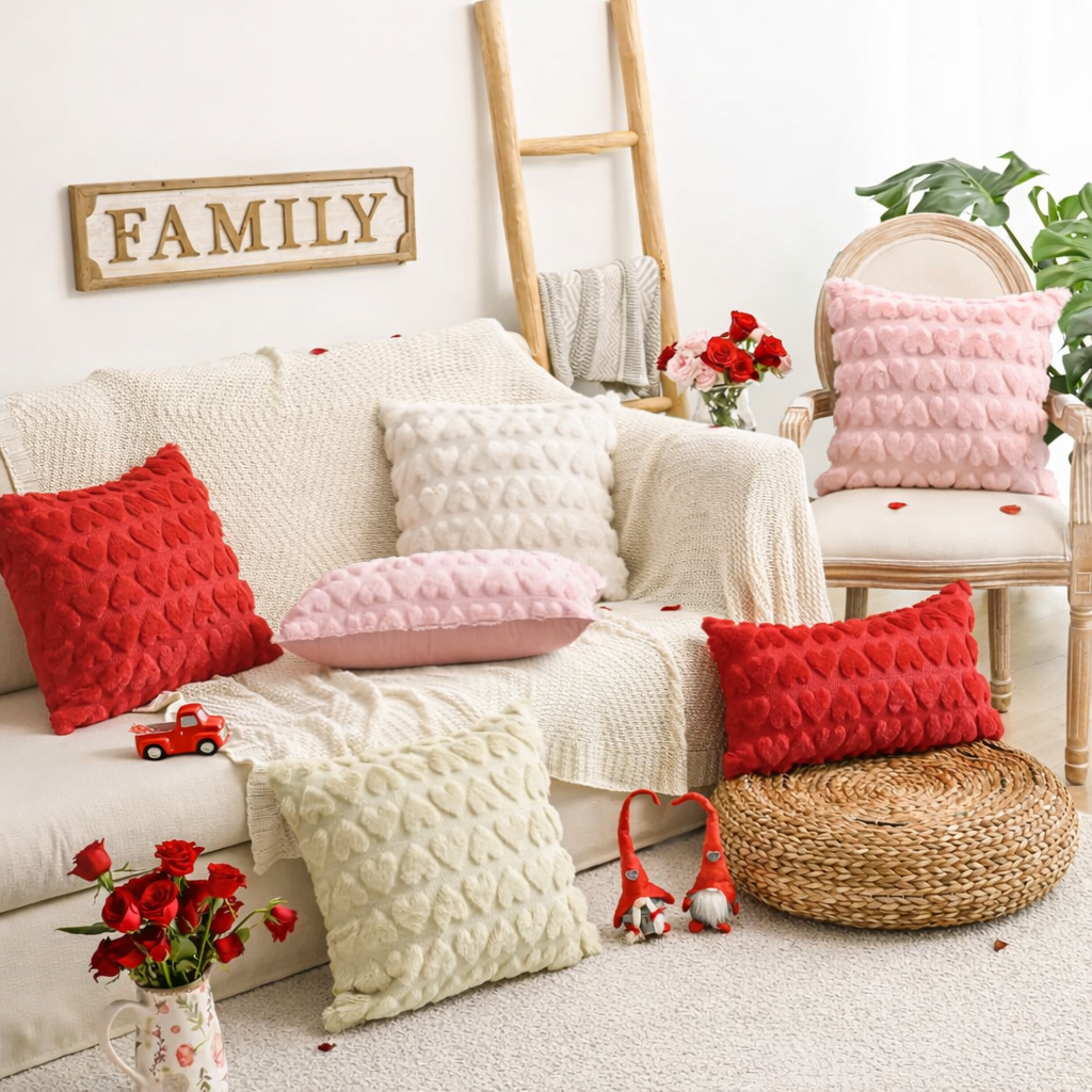Pillow Covers Heart Pattern Pink Polyester