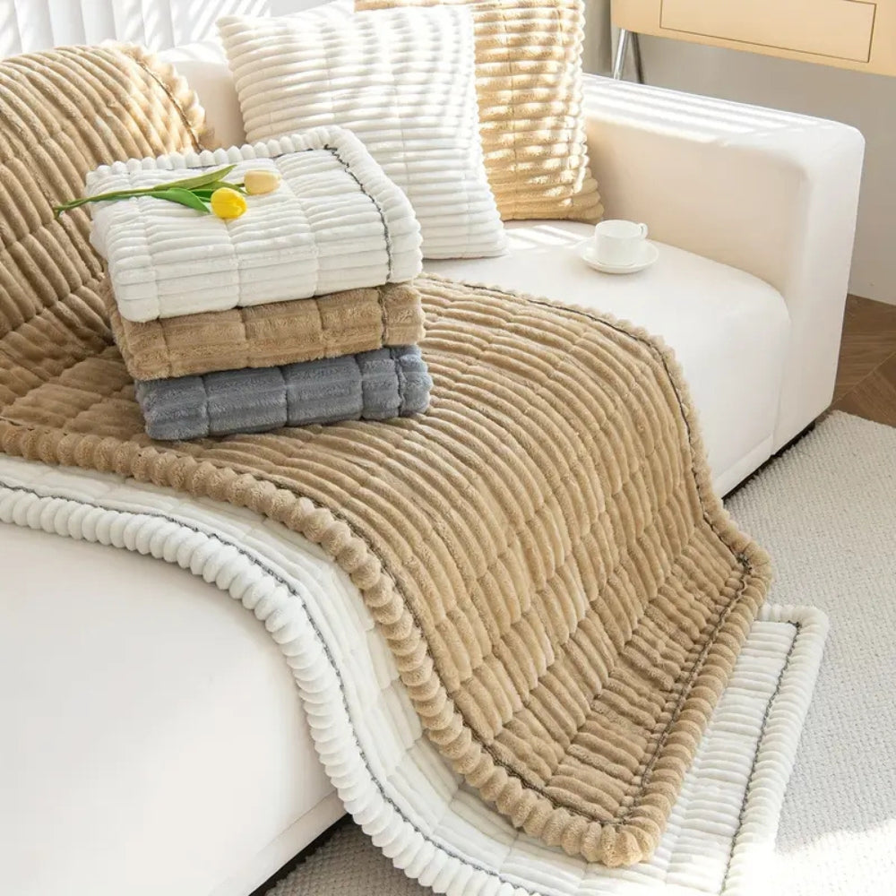 Plush Couch Cover Pleated Edges Sofa