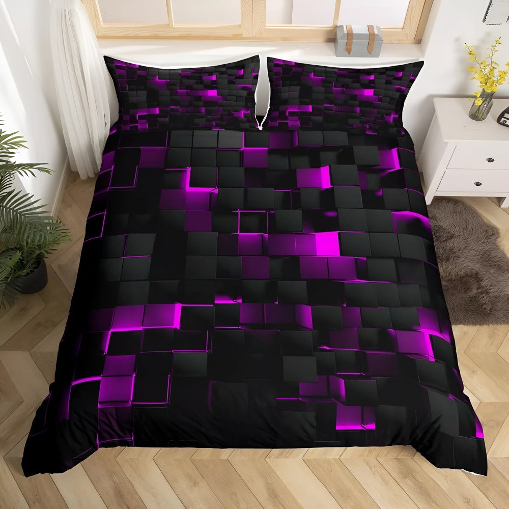 Neon 3D Grid Quilt Cover Set Modern