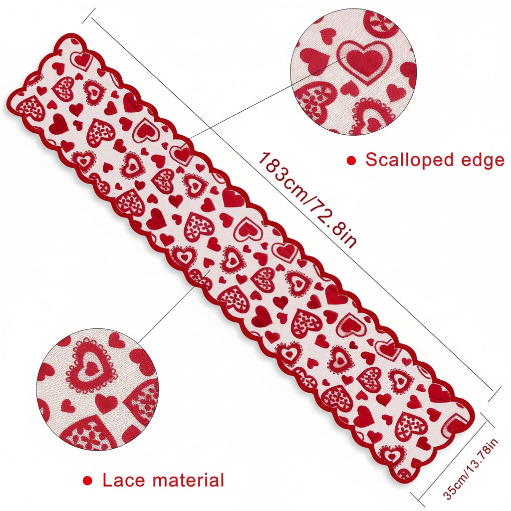 Table Runner Lace Red Heart Valentines Day