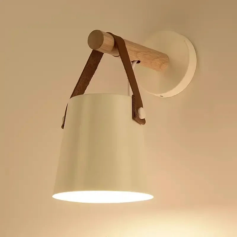 Nordic Wood & Leather Wall Lamp Hanging