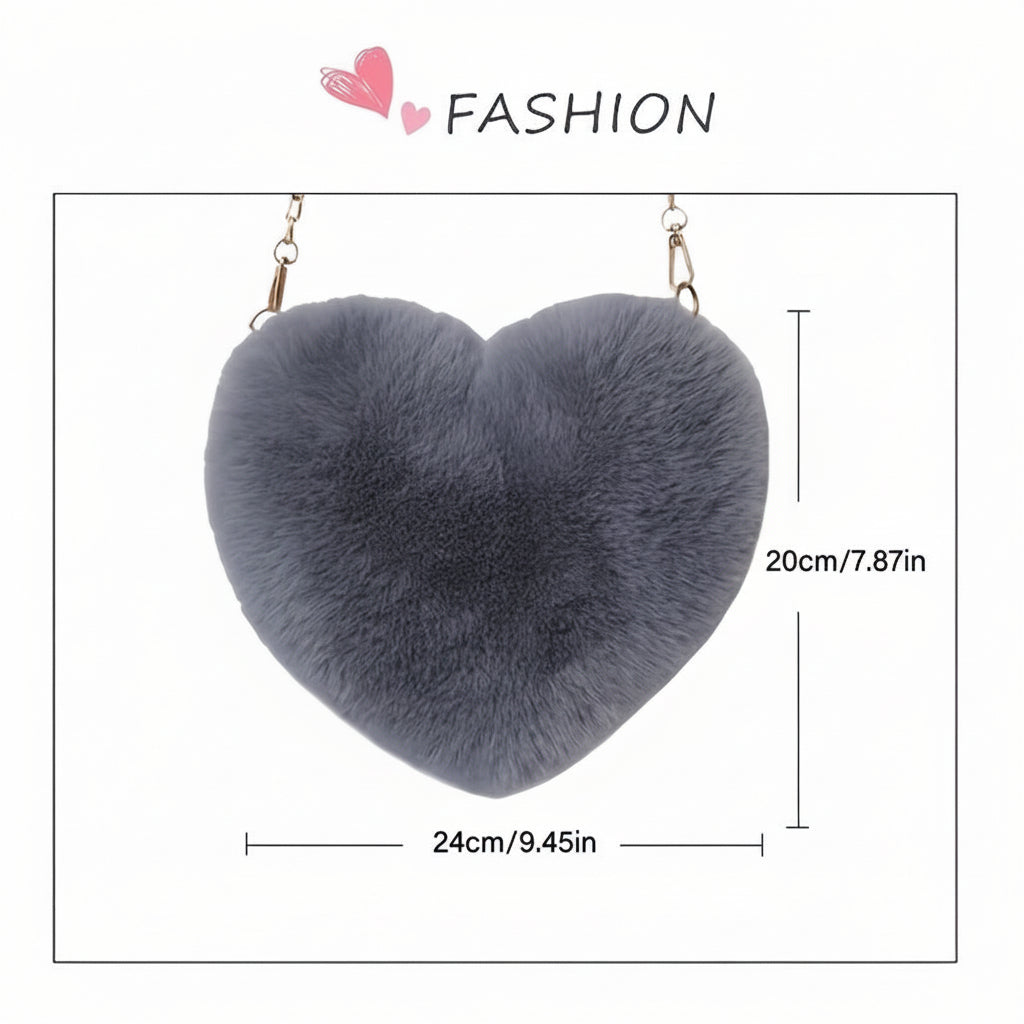 Shoulder Bag Faux Fur Heart Crossbody Chain