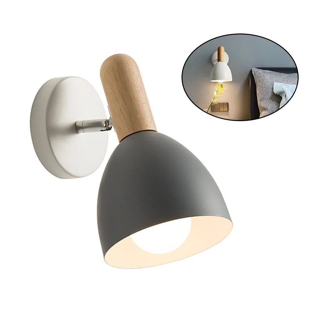 Nordic Wooden Wall Lamp Adjustable Bedside
