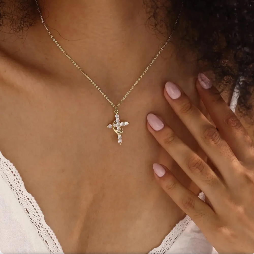 Necklace Cross Pendant Crown Mothers Day