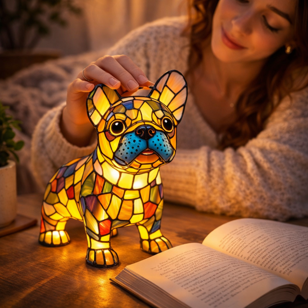 Table Lamp Dog LED Night Light Stained