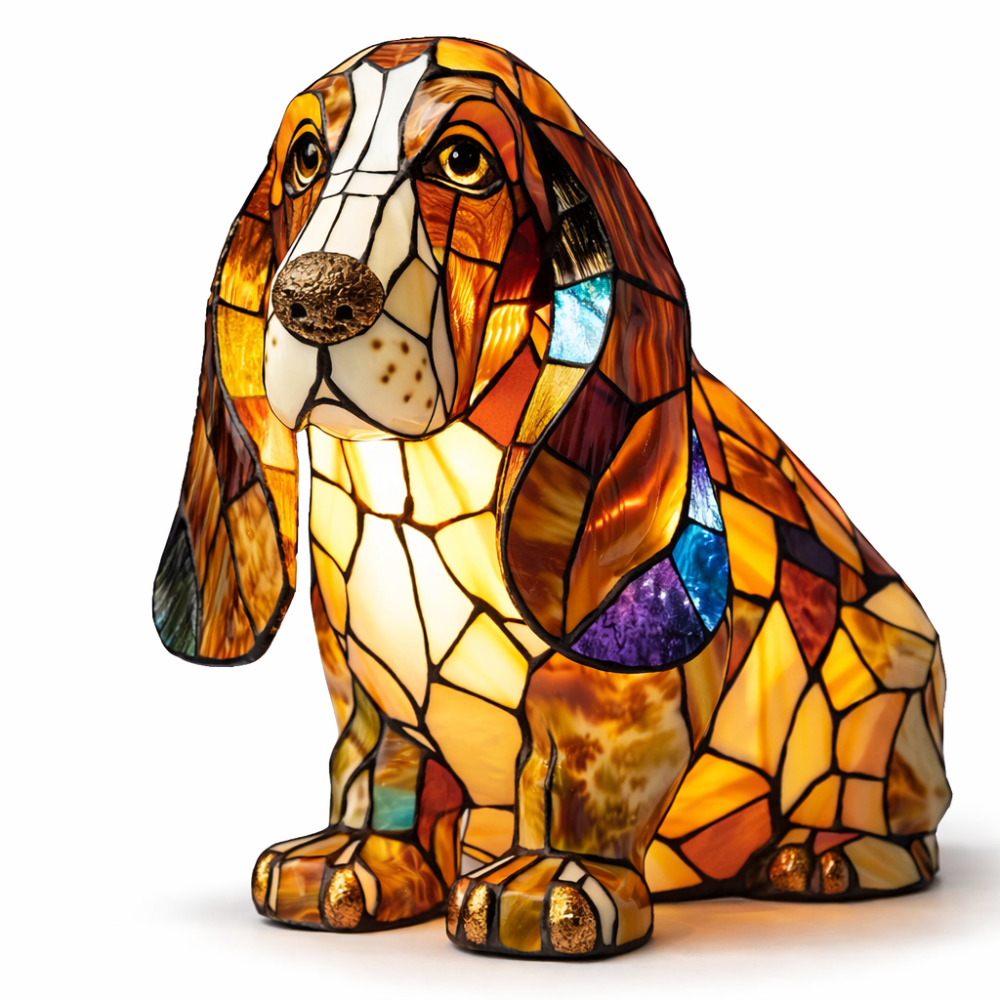 Table Lamp Stained Glass Dog LED Night