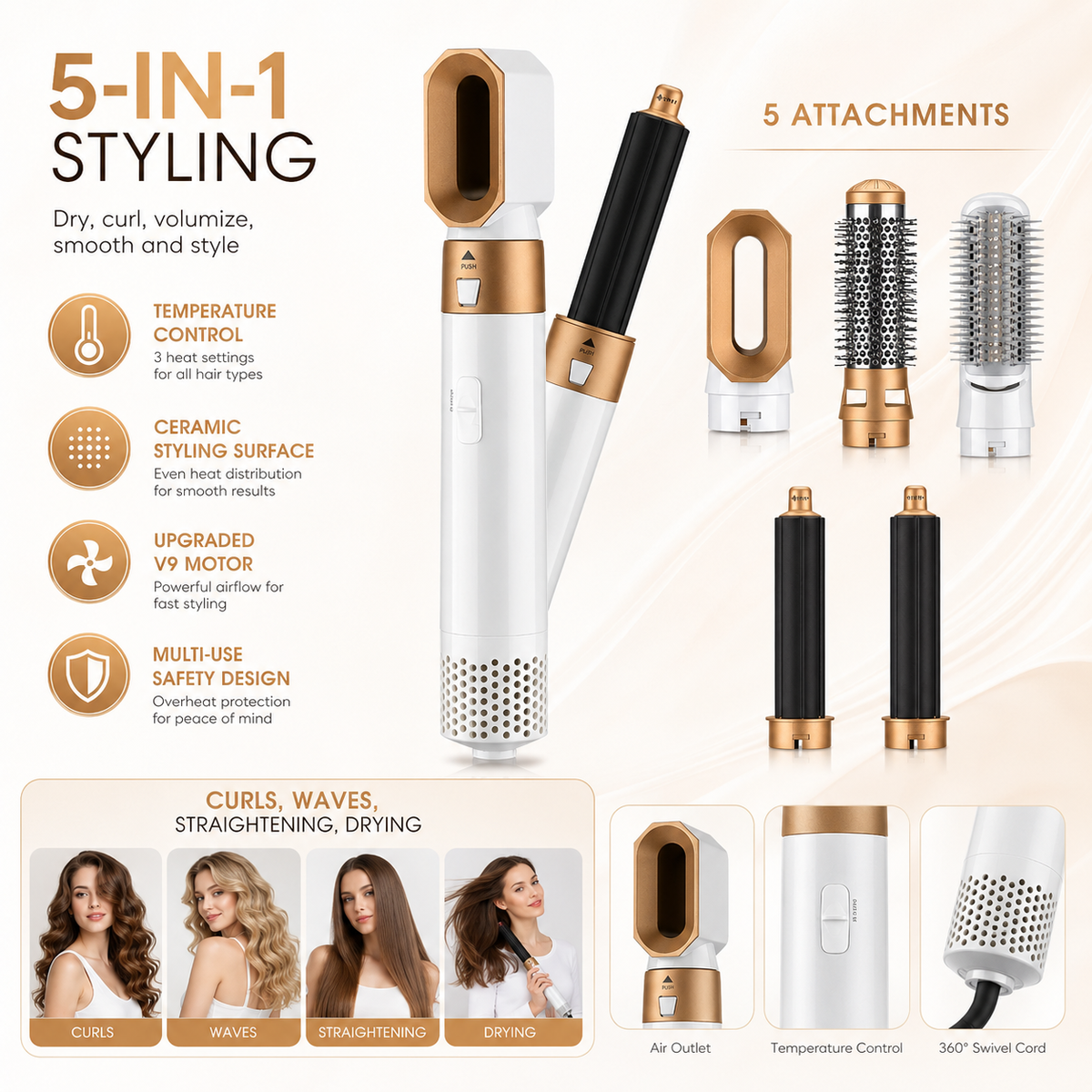 Temperature Control Hair Dryer Professional Curler Ceramic