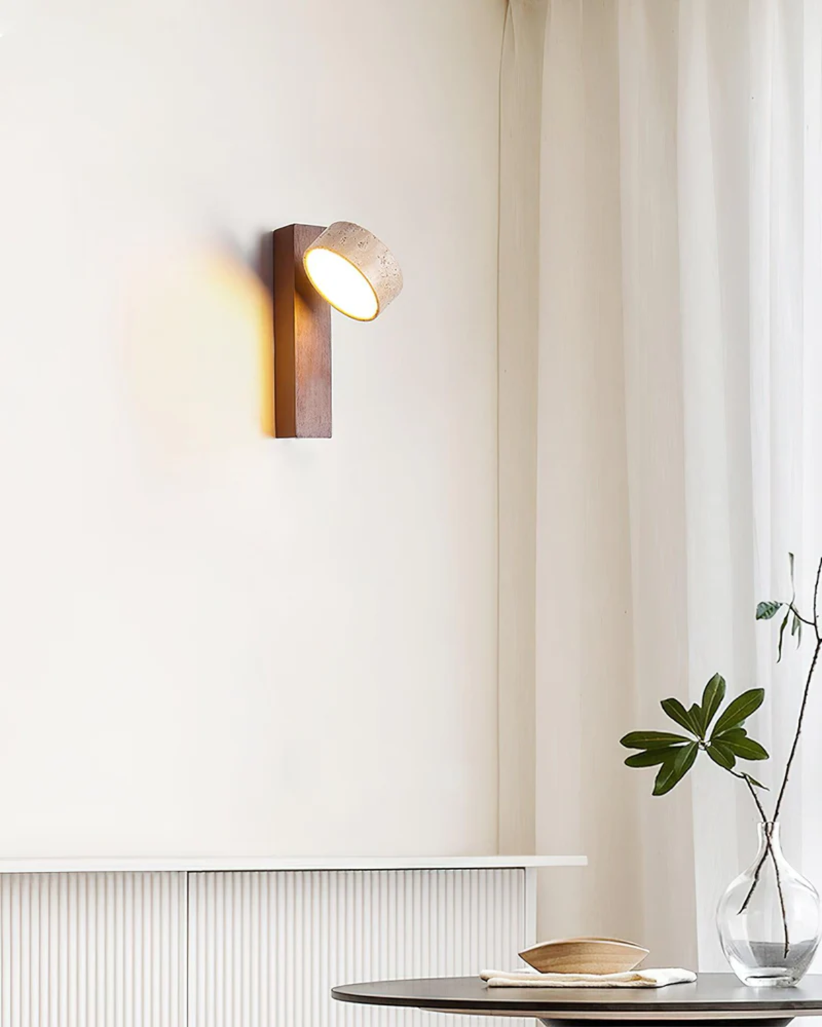 Travertine Wall Lamp Modern Stone & Wood