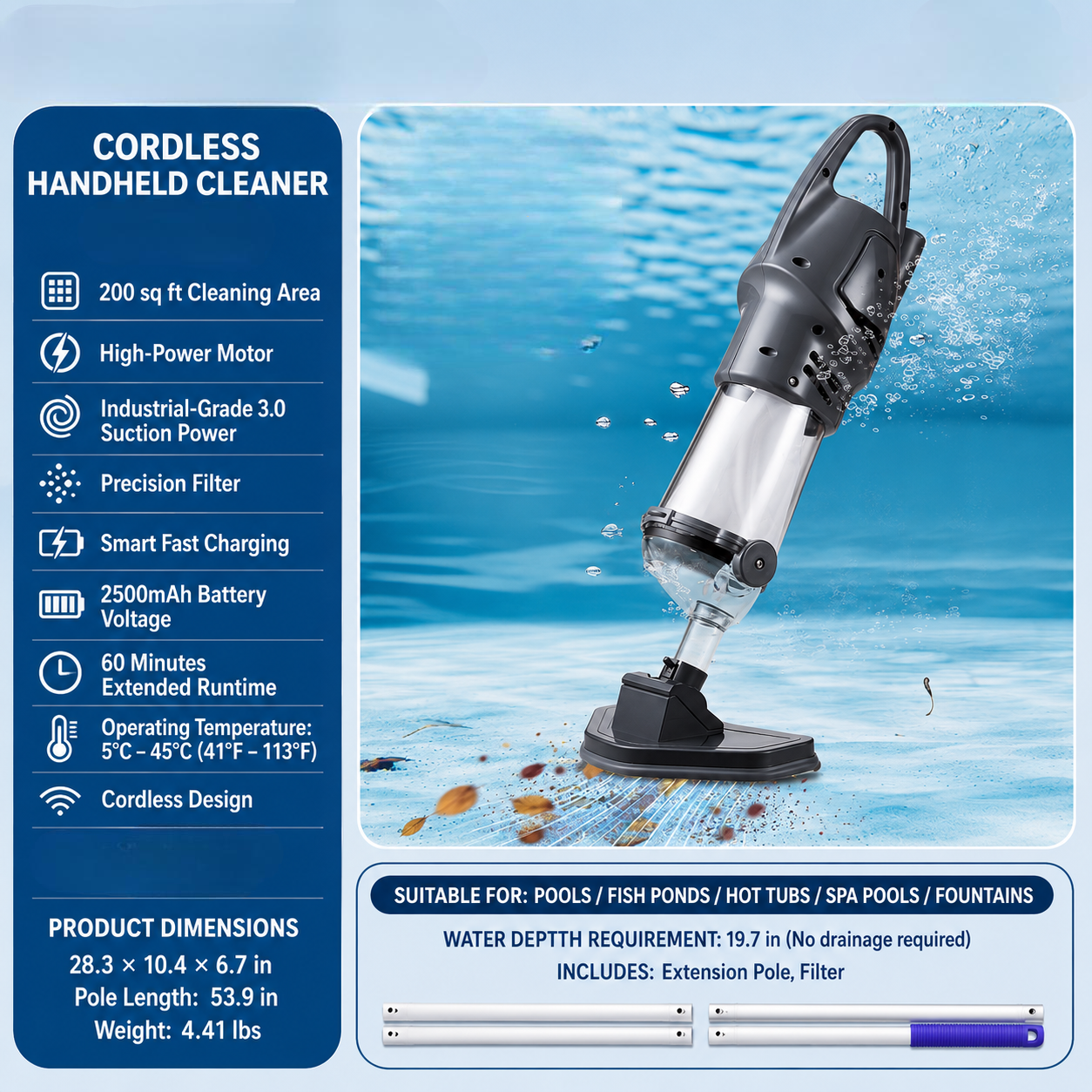 Pool Vacuum Cordless Cleaner Rechargeable
