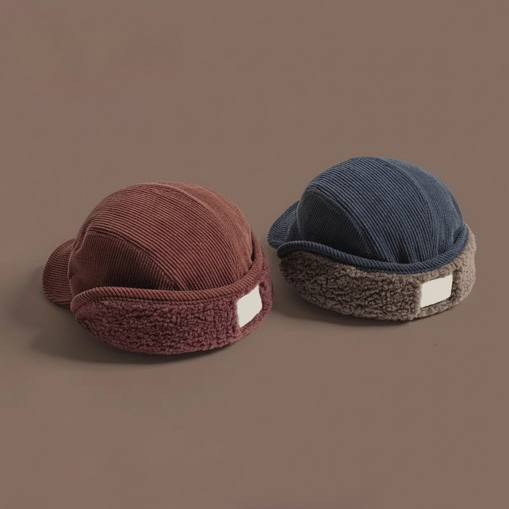 Winter Ear Flap Cap Ribbed Knit Polar
