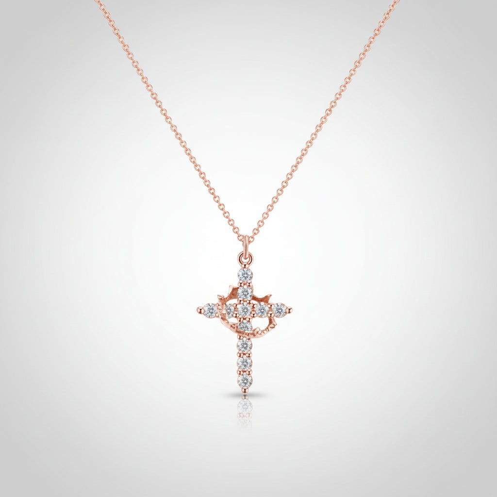Cross Necklace Crown Pendant Gold Silver