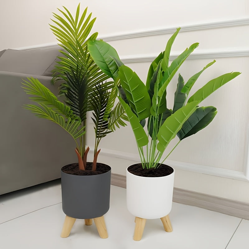 Modern Round Planter With Wooden Legs Indoor