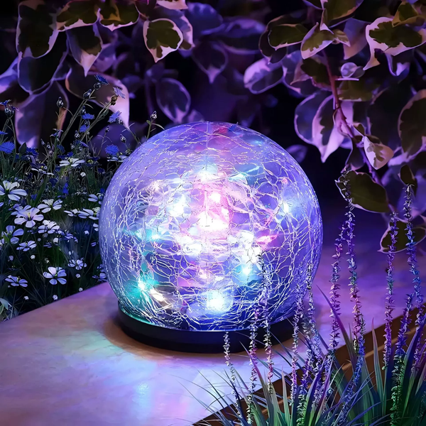 Solar Lights Orb Crackle Glass Sphere Path