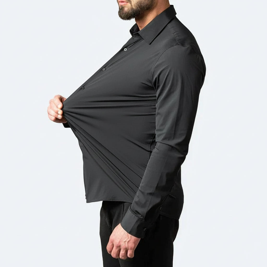 Mens Dress Shirt Stretch Fit Long Sleeve
