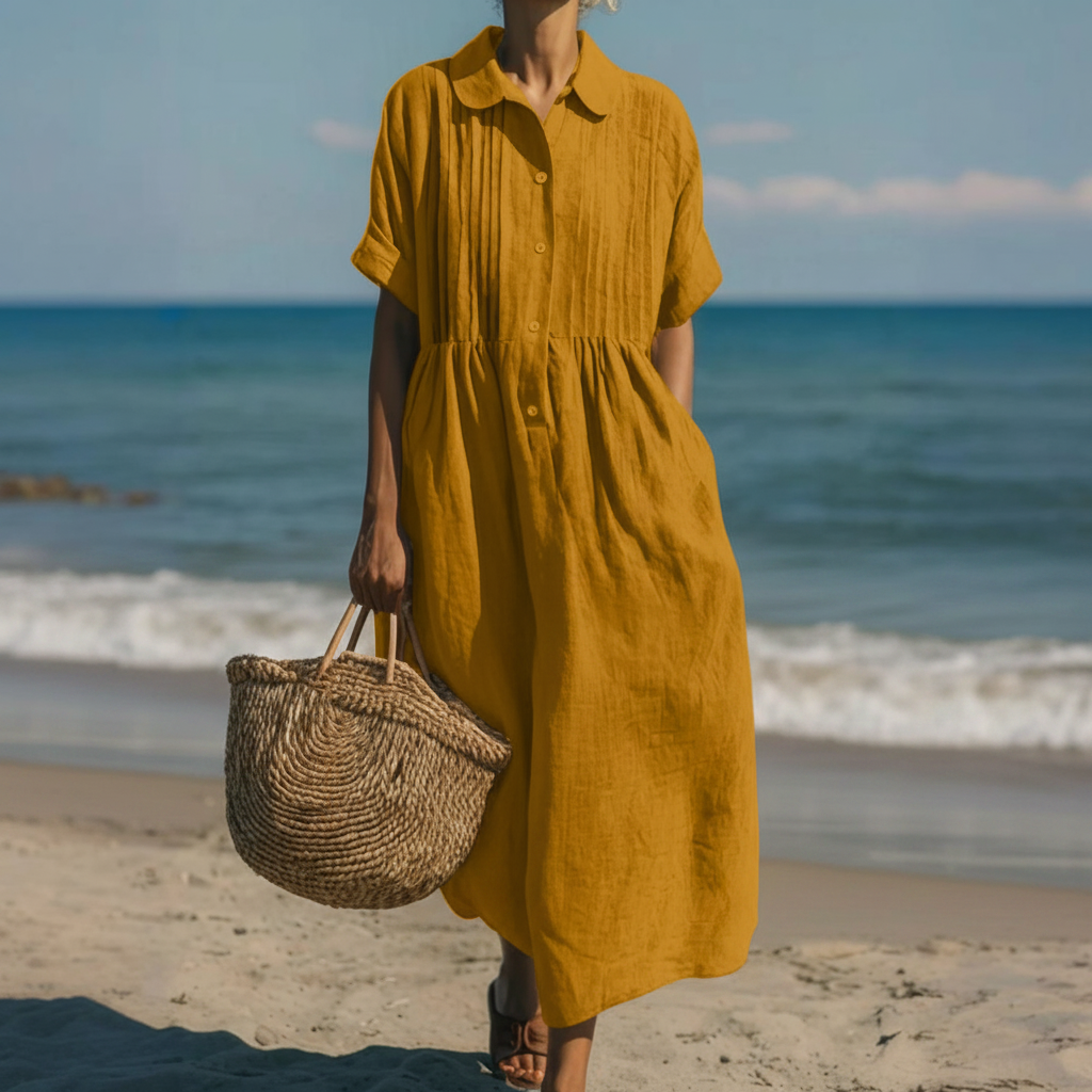 Women's Shirt Dress Casual Maxi Pintuck Midi