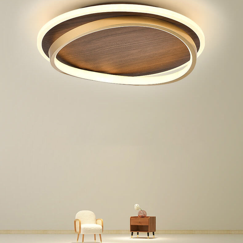LED Modern Ceiling Lamp Walnut & Gold
