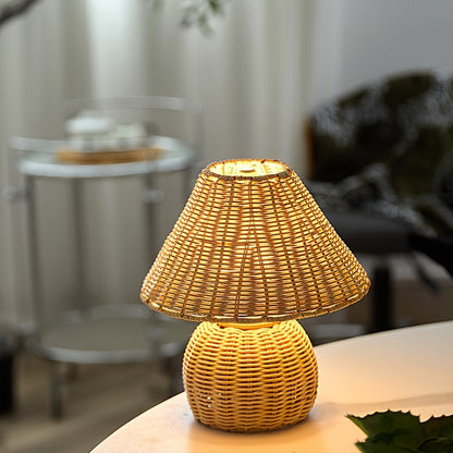 Bamboo Woven Desk Lamp USB Powered Boho
