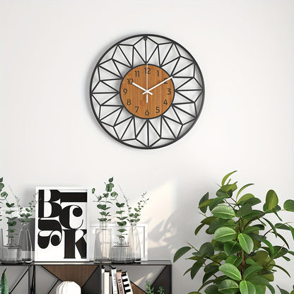 Modern Metal Wall Clock Wood Grain Centre