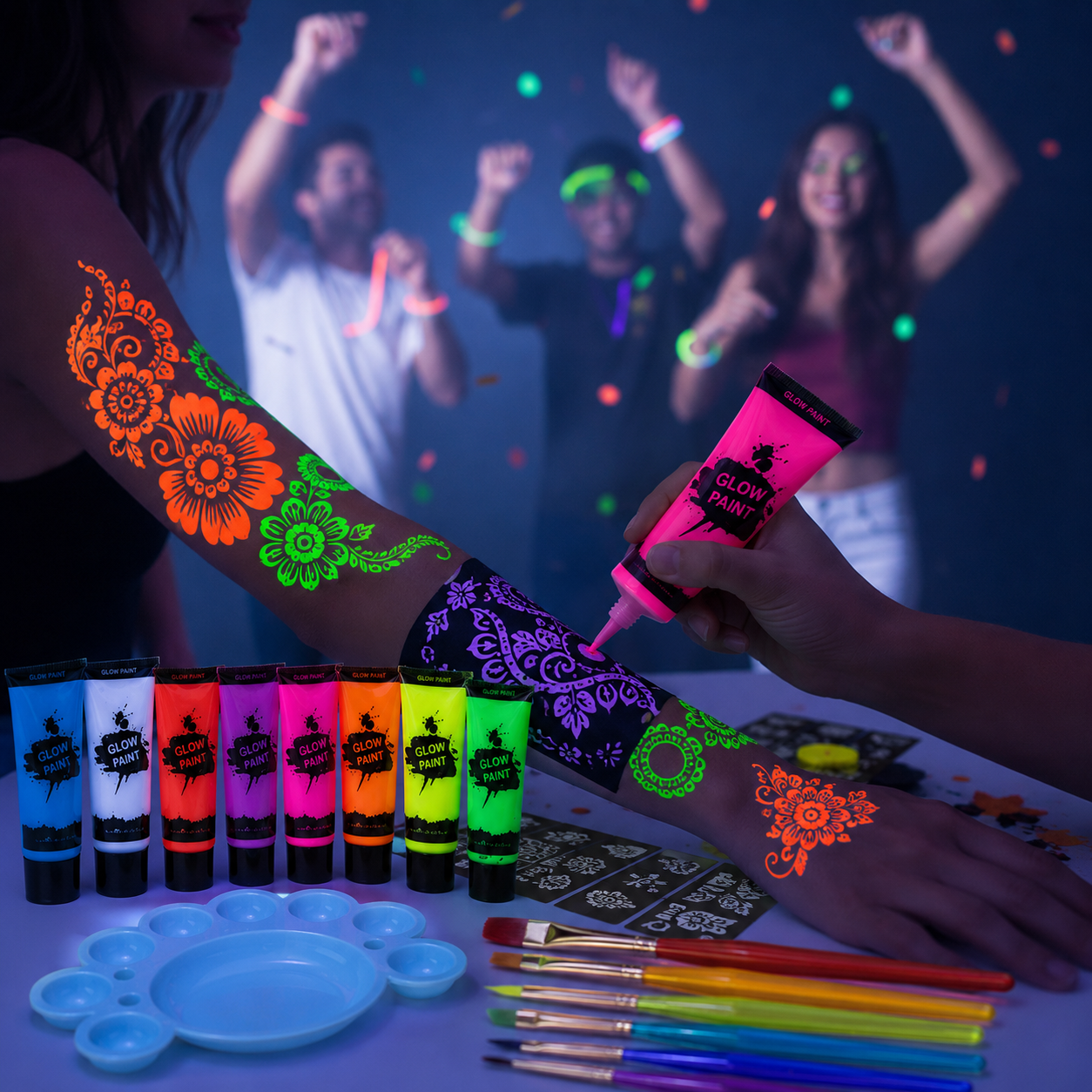Glow Dark UV Body Paint Set Parties