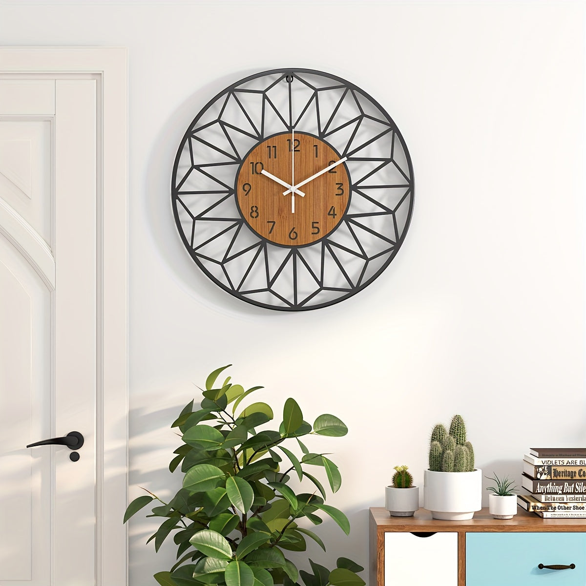 Modern Metal Wall Clock Wood Grain Centre