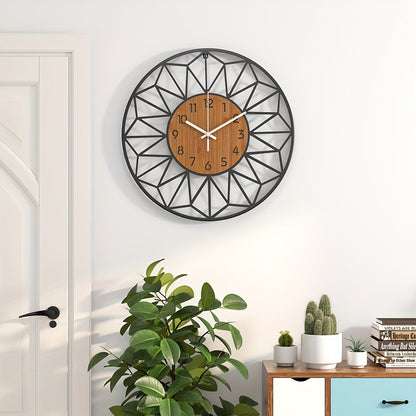 Modern Metal Wall Clock Wood Grain Centre