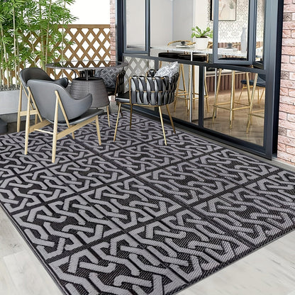 Reversible Outdoor Rug Black & Grey Modern