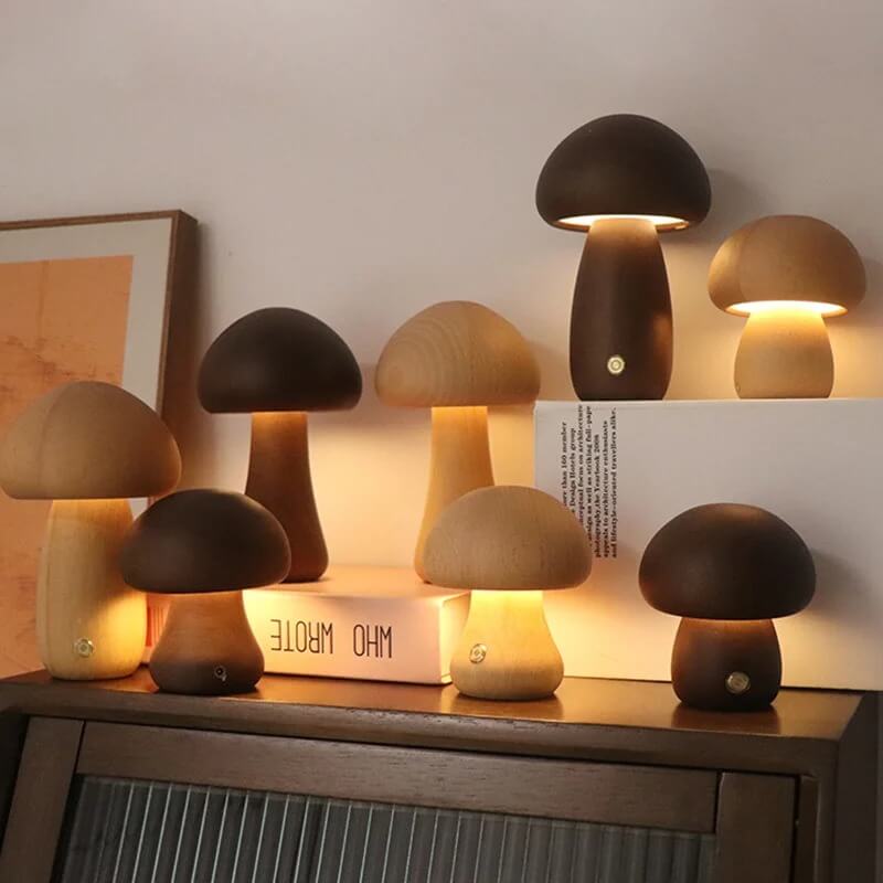 Portobello Mushroom Lamp Natural Wood