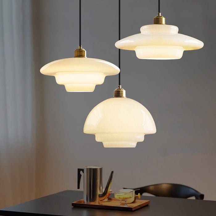 White Glass Pendant Light Modern Mid Century