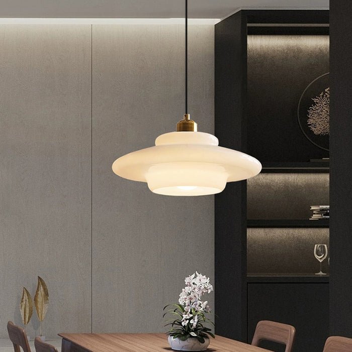 White Glass Pendant Light Modern Mid Century