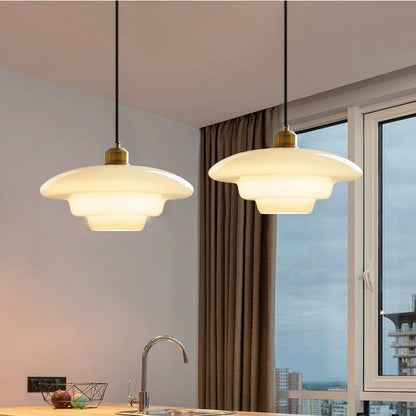 White Glass Pendant Light Modern Mid Century