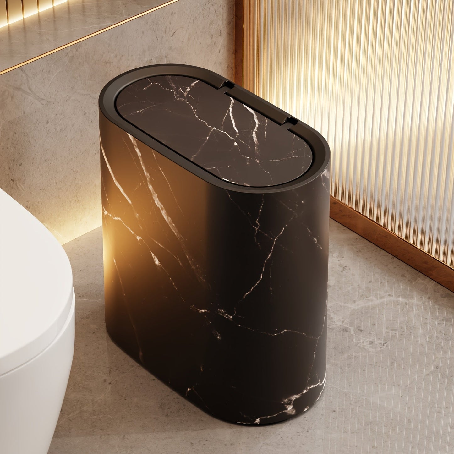 Marble Pattern Trash Can Modern Bathroom &